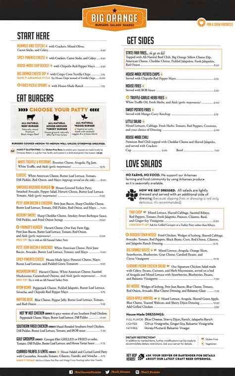 Big orange menu - Big Orange Menu Rogers AR 72758 2203 South Promenade Boulevard, Rogers, AR, 72758 (479) 202-5339 (Call) ... Big Orange House $10.50 Mixed lettuces, arugula, orange slices, strawberries, blueberries, goat cheese, candied pecans and citrus vinaigrette. Green ...